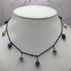Violet and blue pearl necklace